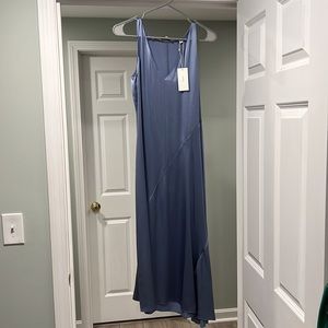 Vince luxe asymmetrical silk dress in gray blue